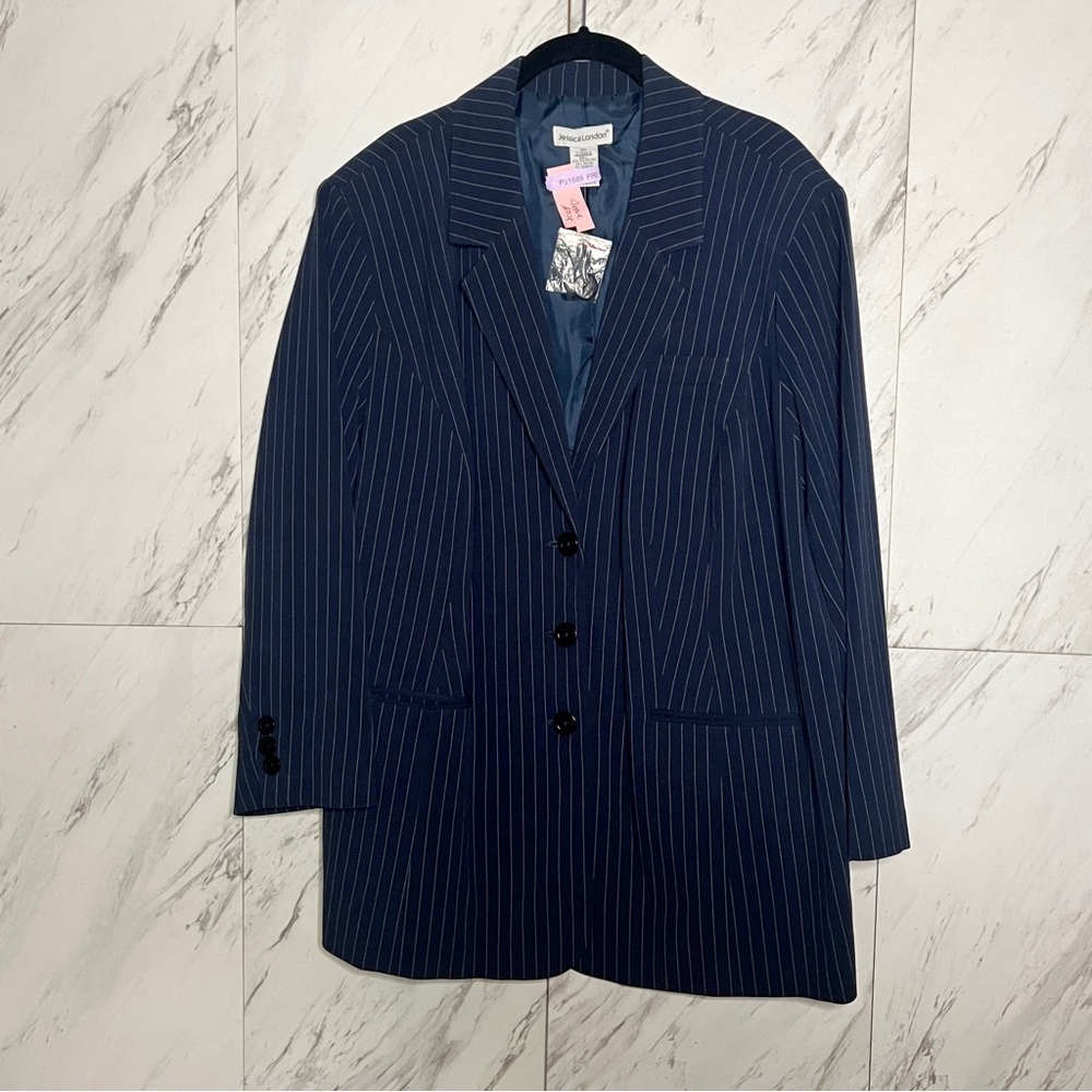 Jessica London Navy Pinstripe Blazer SZ 20 - Picture 2 of 7